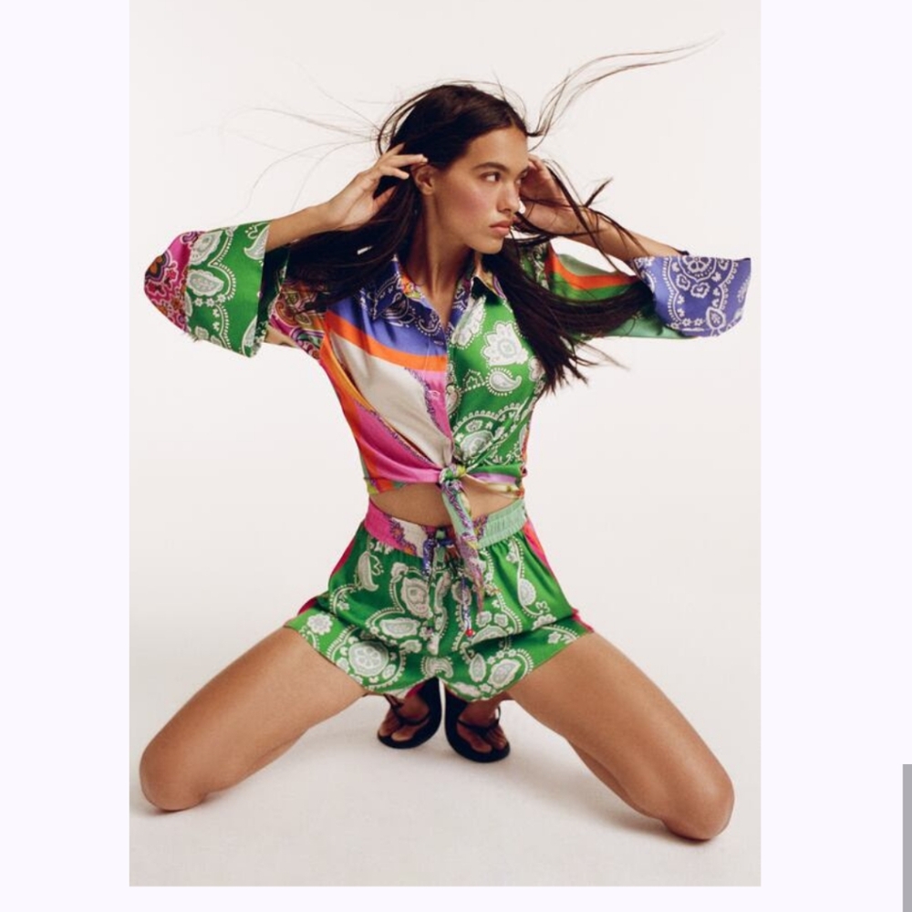 Zara TIED PATCHWORK SHIRT Bandana Matching Set